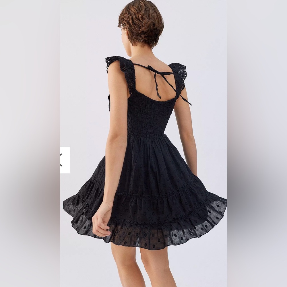 Urban Outfitters Malta Ruffle Sleeve Black Smocked Tiered Mini Dress Size Medium